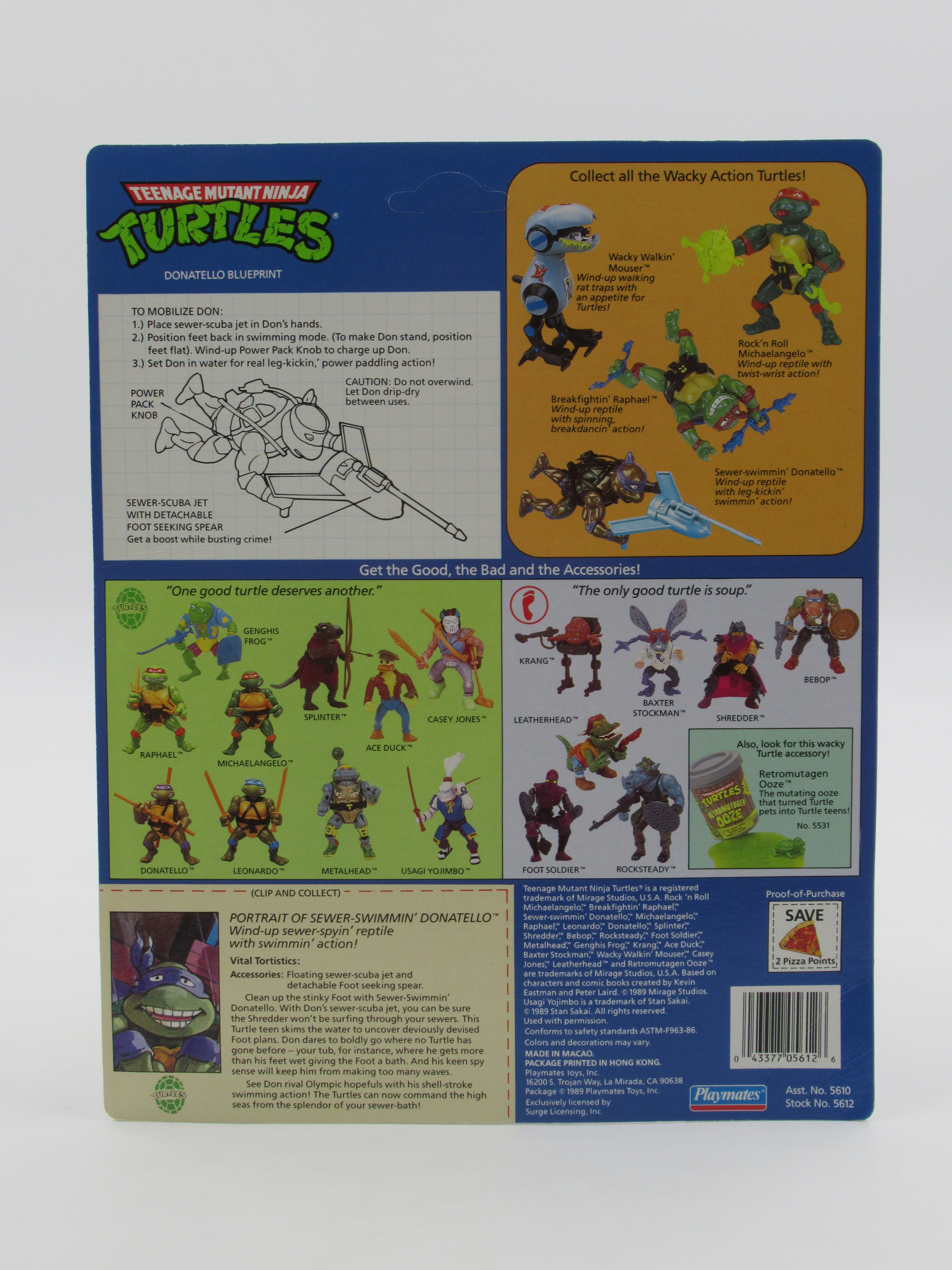 Teenage Mutant Ninja Turtles Sewer Swimmin' Donatello Wacky Action 4.5" Figure TMNTs - Playmates (1989)